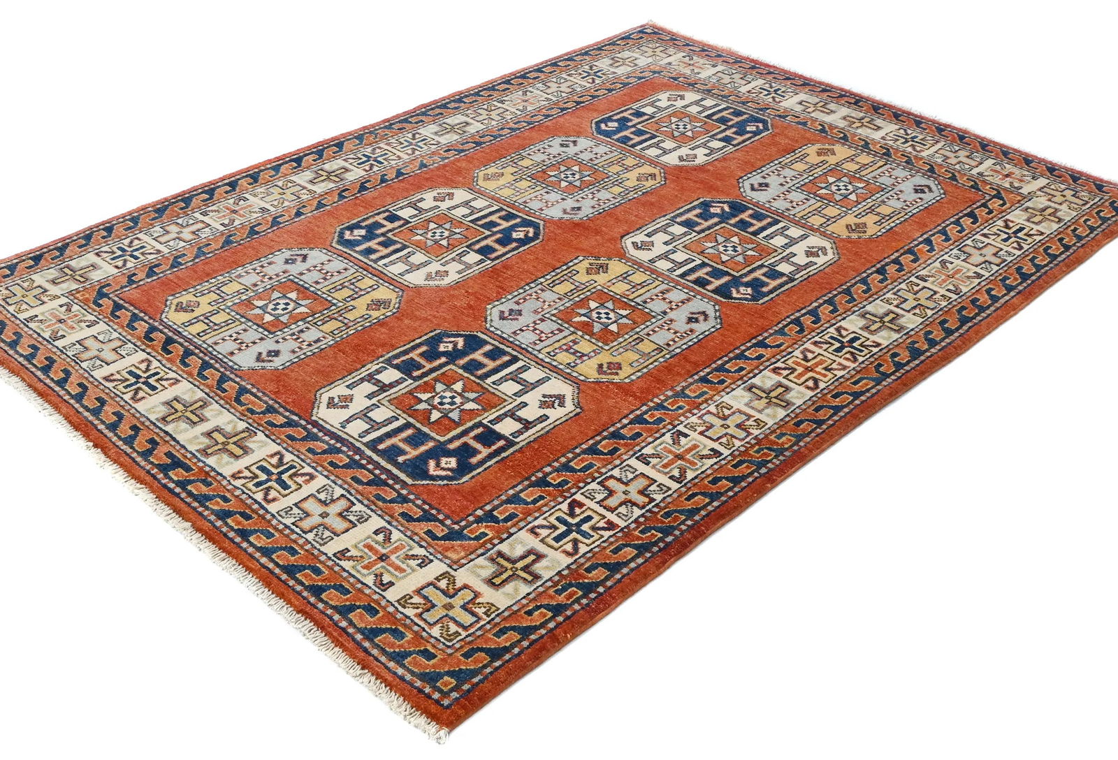 Dark Orange Modern Geometric 4X6 Kazak Oushak Pakistan Rug - 4
