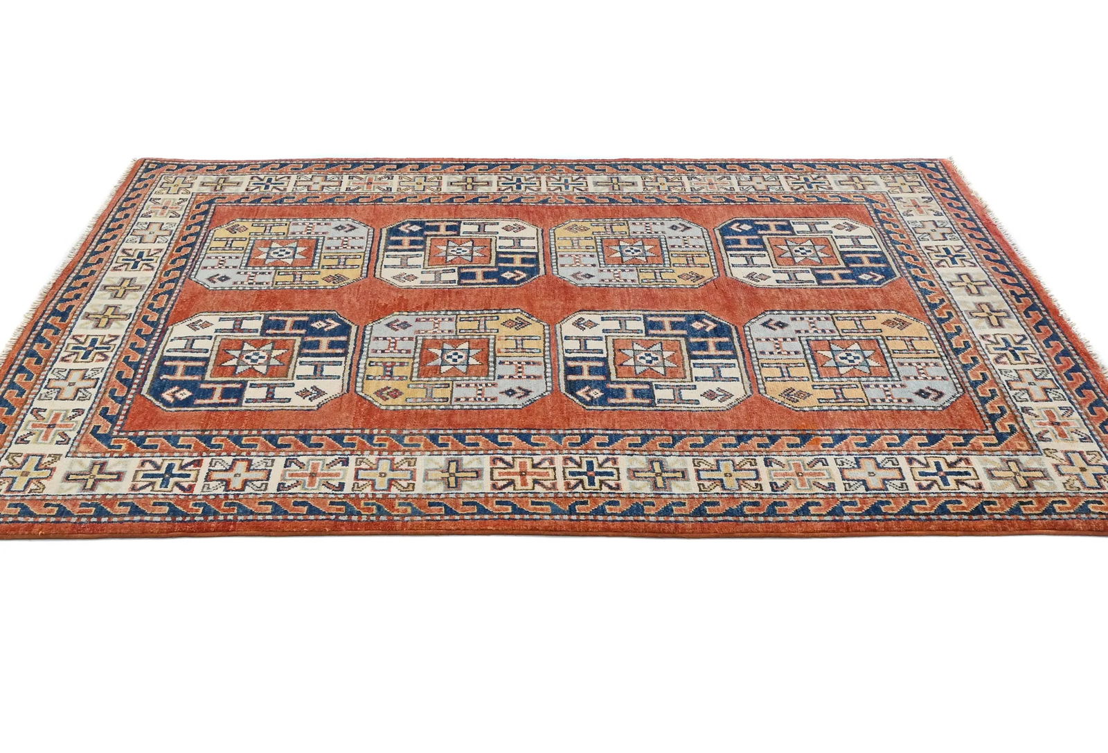 Dark Orange Modern Geometric 4X6 Kazak Oushak Pakistan Rug - 5