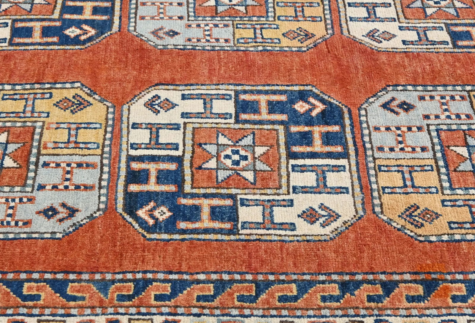 Dark Orange Modern Geometric 4X6 Kazak Oushak Pakistan Rug - 6