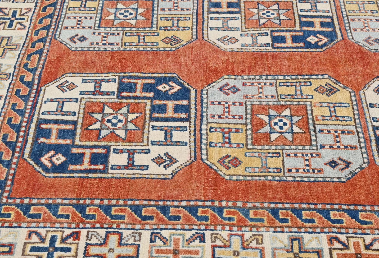 Dark Orange Modern Geometric 4X6 Kazak Oushak Pakistan Rug - 7