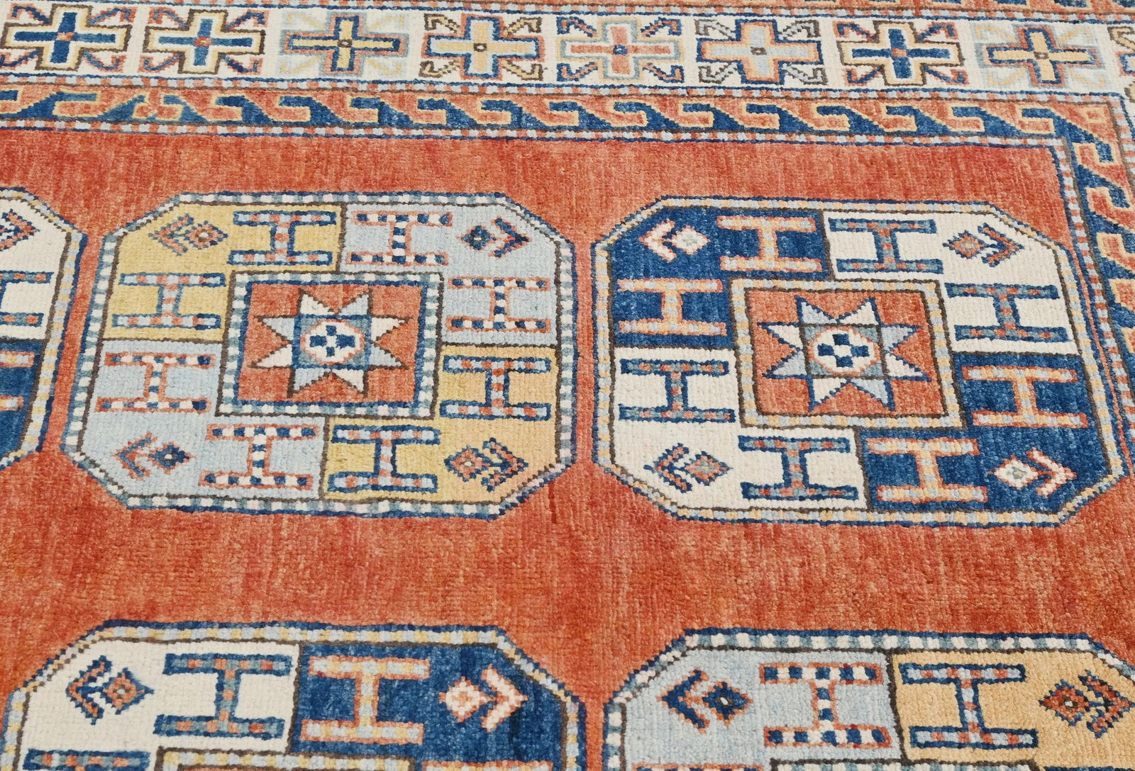 Dark Orange Modern Geometric 4X6 Kazak Oushak Pakistan Rug - 8