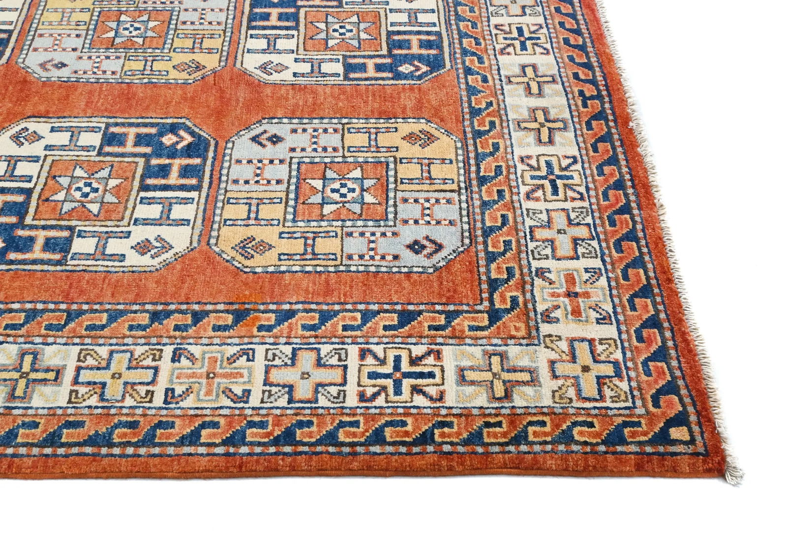 Dark Orange Modern Geometric 4X6 Kazak Oushak Pakistan Rug - 9