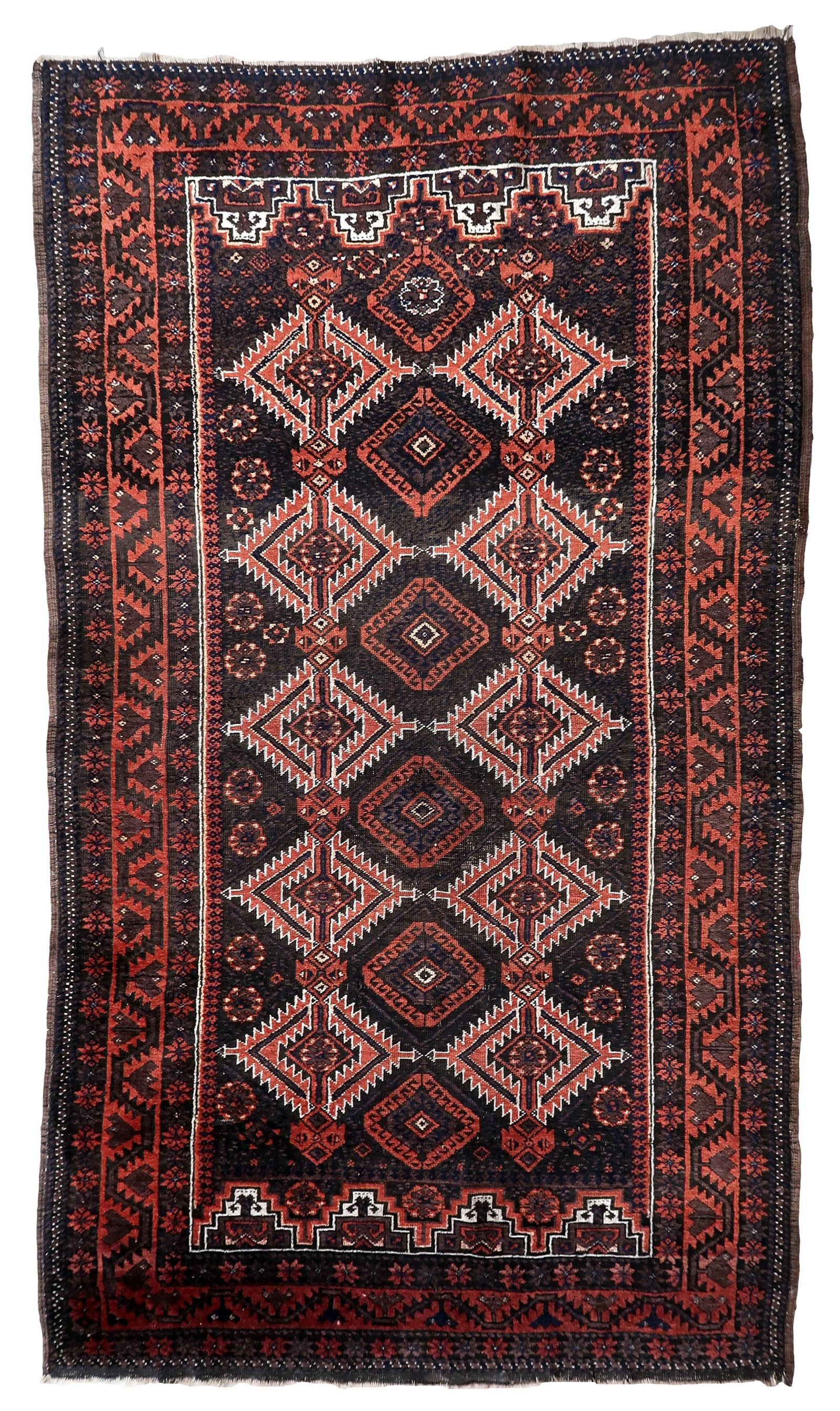 Handmade antique Afghan Baluch rug 2.9' x 5.9' (102cm x 181cm) 1920s: Title:Handmade antique Afghan Baluch rug 2.9' x 5.9' (102cm x 181cm) 1920sOrigin:AfghanistanDimension:2.9' x 5.9' (102cm x 181cm)Materials:woolYear:1920sDescription:Handmade antique Afghan Baluch rug