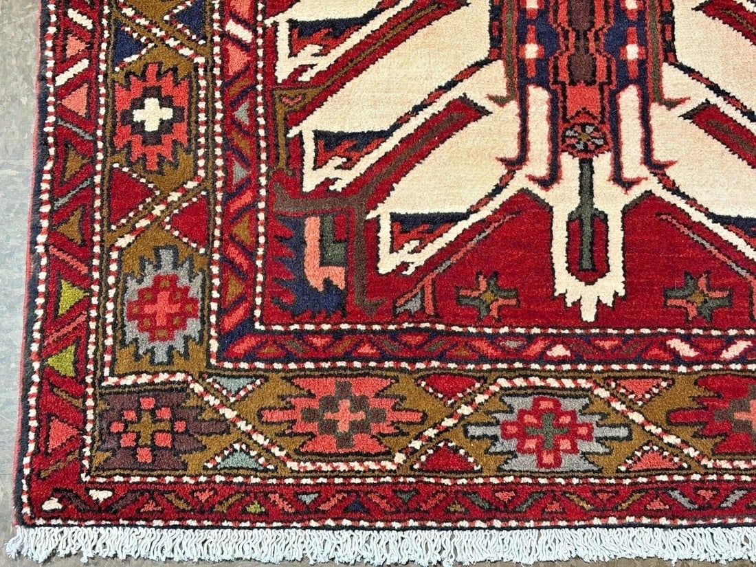 Hand-Knotted Karajeh Runner Red Wool Tribal Geometric Oriental Rug 3'7" x 9'8" - 9