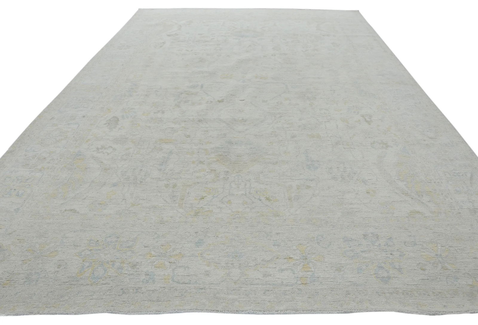 Muted Beige Floral Transitional 9X12 Oushak Oriental Rug - 3
