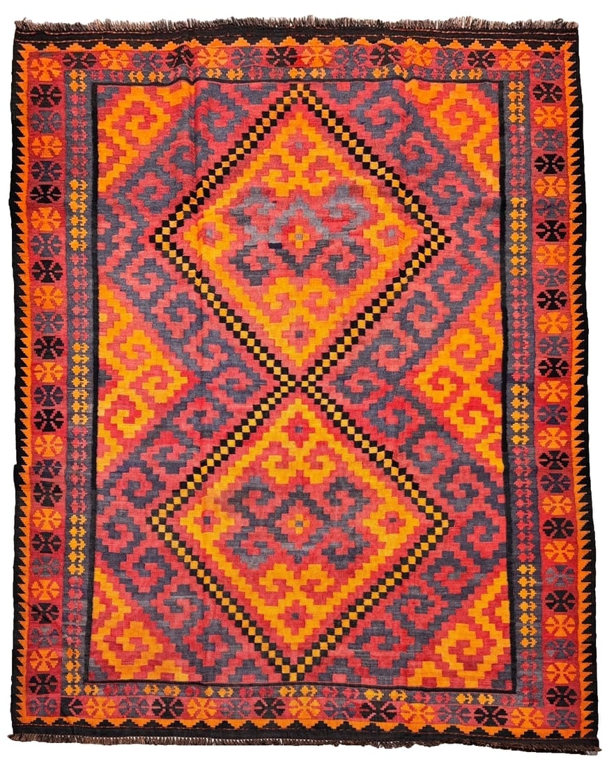 Hand-Knotted Maymana Kilim Tribal Flatweave Wool Oriental Rug 6'8" x 10'1" - 2
