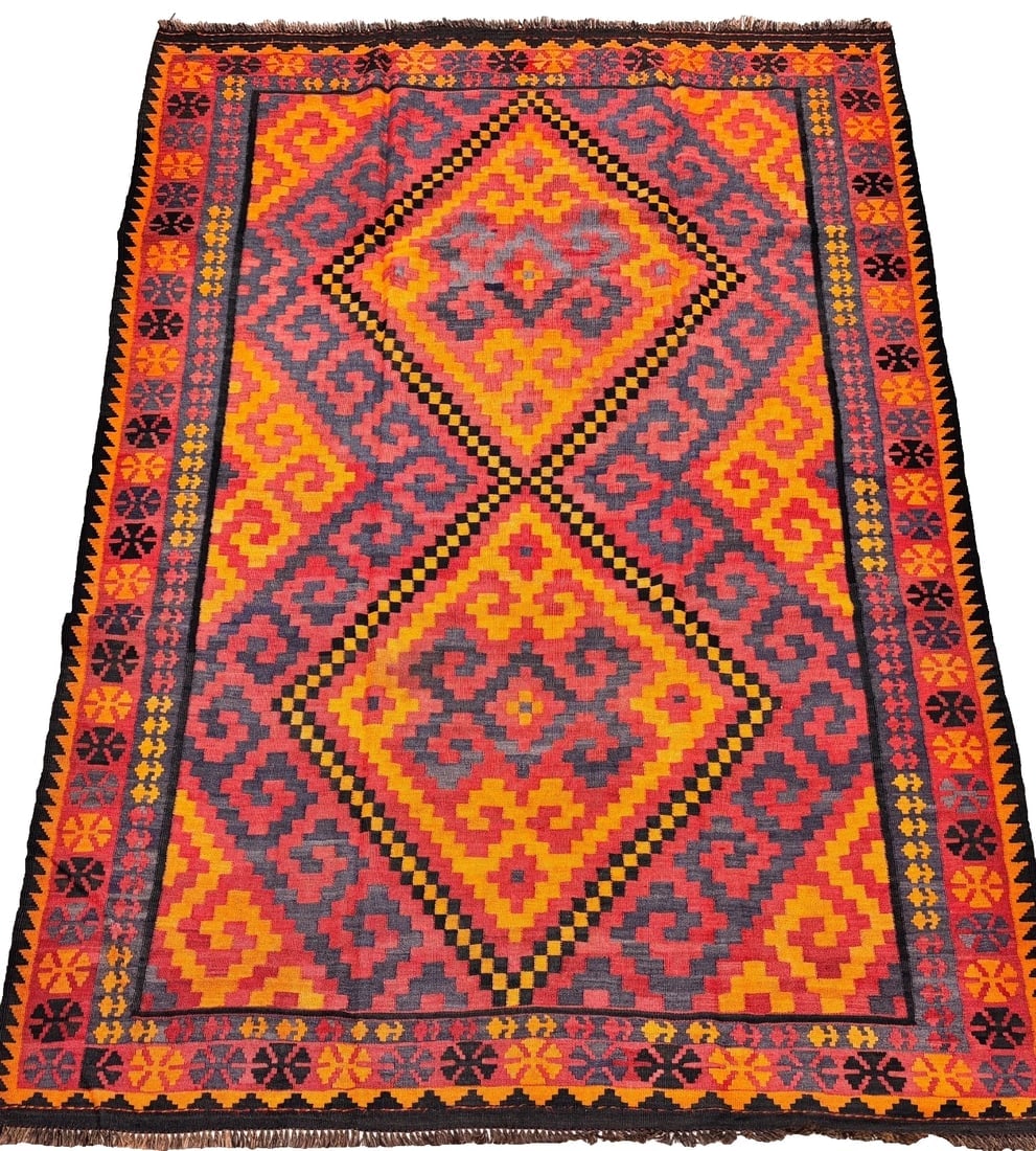 Hand-Knotted Maymana Kilim Tribal Flatweave Wool Oriental Rug 6'8" x 10'1" - 7