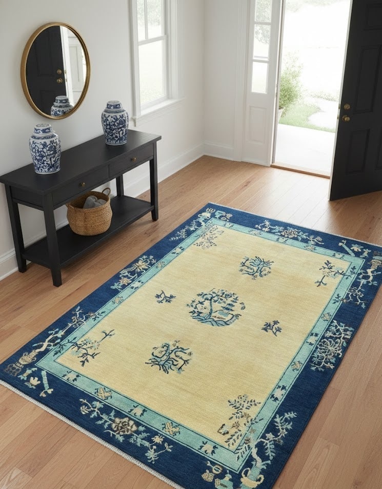 Cream Bordered Modern 5X6 Kazak Osuhak Pakistan Rug - 2
