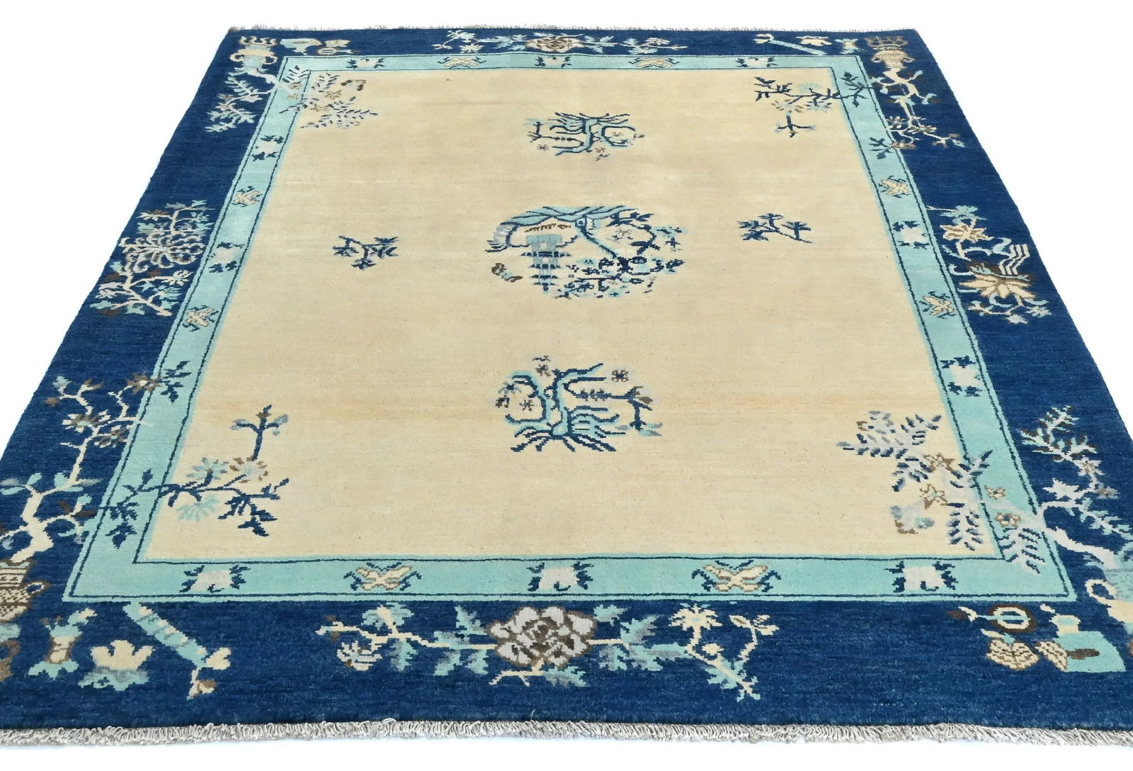 Cream Bordered Modern 5X6 Kazak Osuhak Pakistan Rug - 4