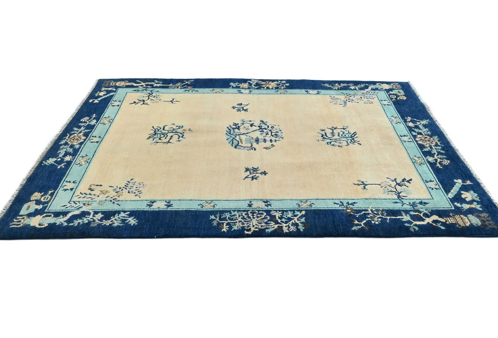 Cream Bordered Modern 5X6 Kazak Osuhak Pakistan Rug - 5