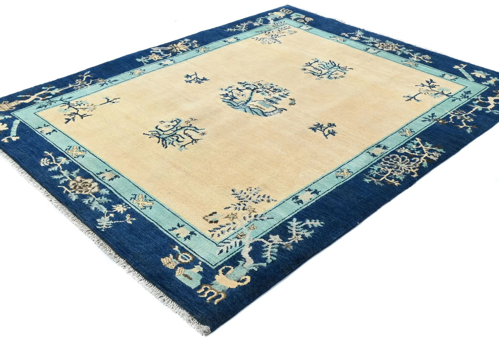 Cream Bordered Modern 5X6 Kazak Osuhak Pakistan Rug - 6