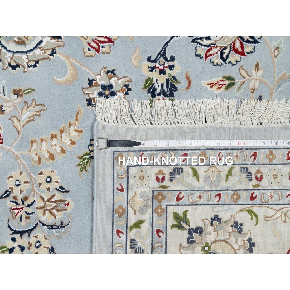 Beau Blue, Wool and Silk, Hand Knotted, Nain Design, 250 KPSI Rug - 11