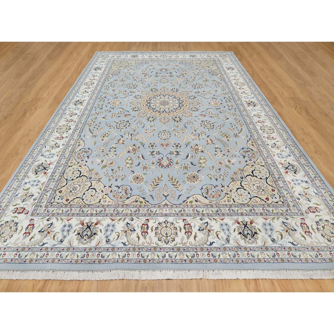 Beau Blue, Wool and Silk, Hand Knotted, Nain Design, 250 KPSI Rug - 2