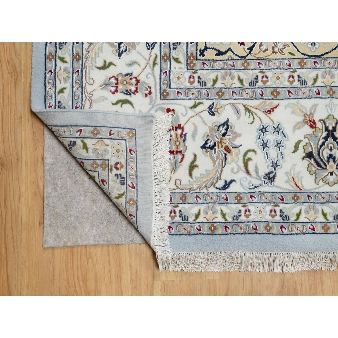 Beau Blue, Wool and Silk, Hand Knotted, Nain Design, 250 KPSI Rug - 4