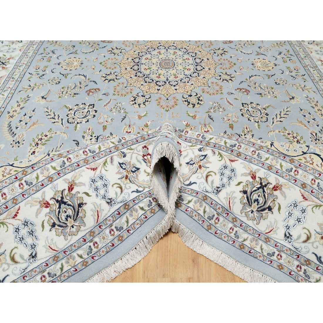 Beau Blue, Wool and Silk, Hand Knotted, Nain Design, 250 KPSI Rug - 5