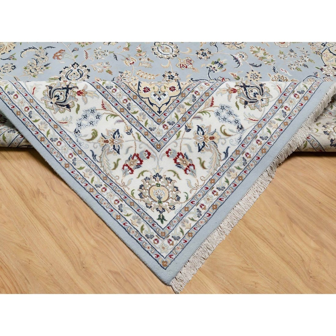 Beau Blue, Wool and Silk, Hand Knotted, Nain Design, 250 KPSI Rug - 6