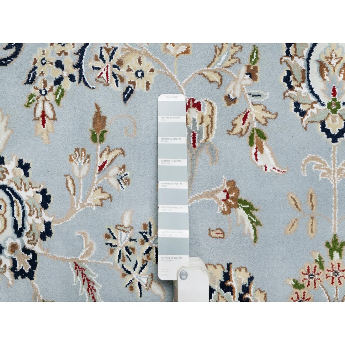 Beau Blue, Wool and Silk, Hand Knotted, Nain Design, 250 KPSI Rug - 7