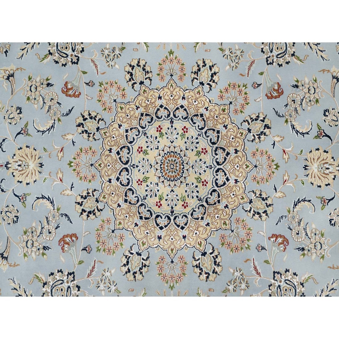 Beau Blue, Wool and Silk, Hand Knotted, Nain Design, 250 KPSI Rug - 8
