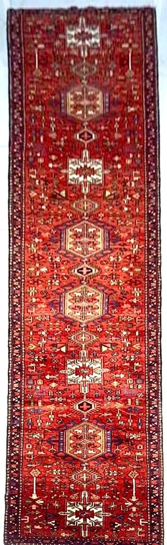 Persian Karajeh Hand-Knotted Runner Red Tribal Wool Rug 3' x 16'1" - 6