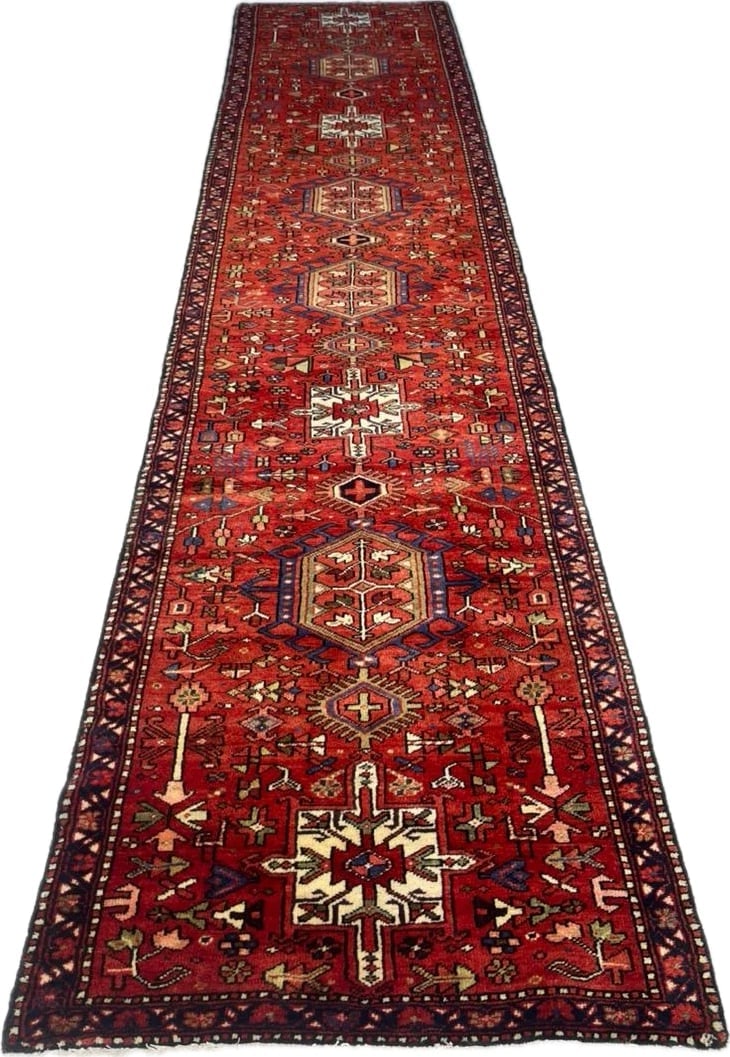 Persian Karajeh Hand-Knotted Runner Red Tribal Wool Rug 3' x 16'1" - 9