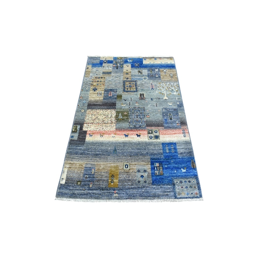 Gray, Fine Weave, Afghan Kashkuli Gabbeh Natural Wool Hand Knotted Rug: Title: Gray, Fine Weave, Afghan Kashkuli Gabbeh Natural Wool Hand Knotted RugDescription: This is a truly genuine one-of-a-kind. It has been Knotted for months and months in the centuries-old weaving