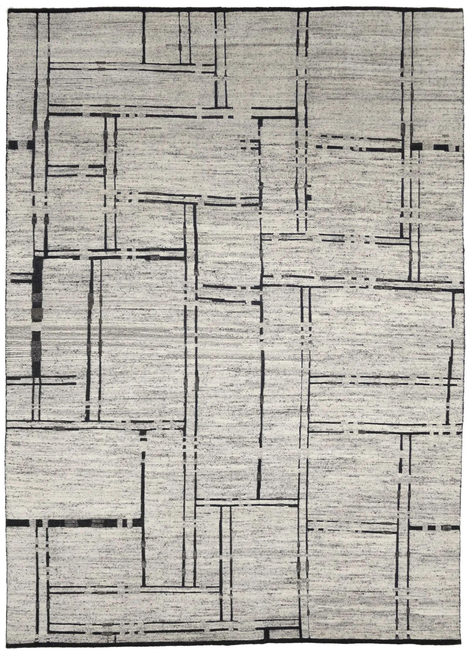 Cream Geometric 8X11 Modern Oriental Rug: Title: Cream Geometric 8X11 Modern Oriental Rug Description:Hand Knotted 8X11 cream oriental rug made with vegetable dyes (fine wool pile and cotton foundation), superior knot count, and alluring anci