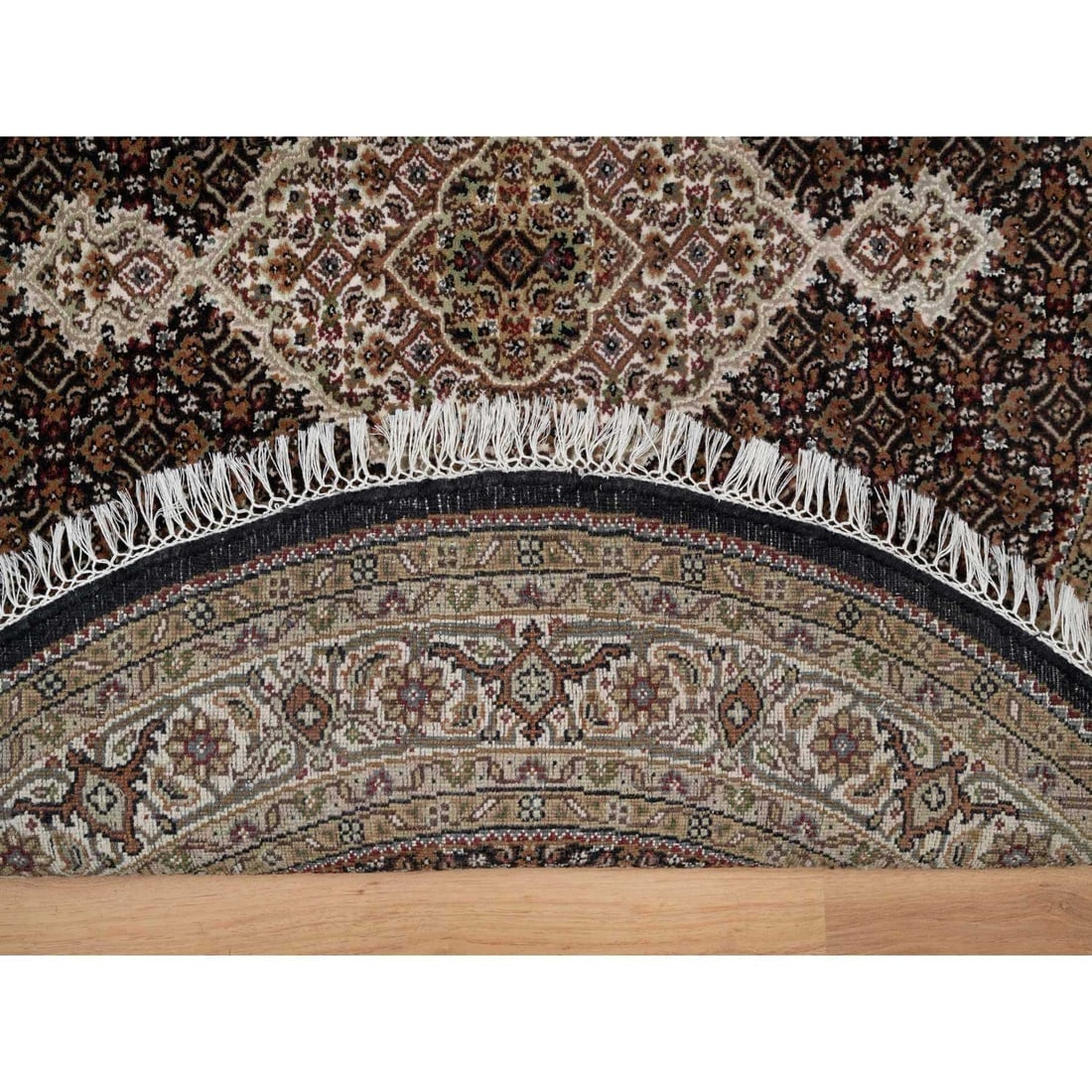 Black Tabriz Mahi with Fish Design 175 KPSI Hand Knotted Pure Wool Rug - 3