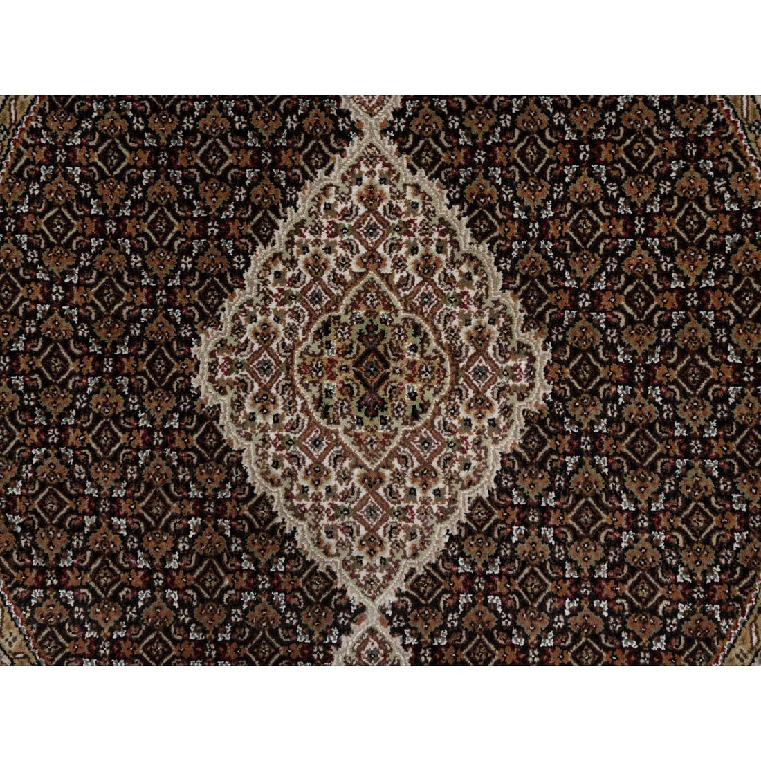 Black Tabriz Mahi with Fish Design 175 KPSI Hand Knotted Pure Wool Rug - 5
