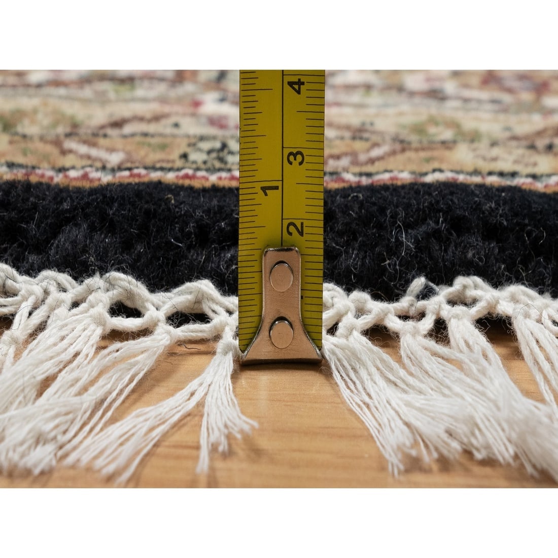 Black Tabriz Mahi with Fish Design 175 KPSI Hand Knotted Pure Wool Rug - 7