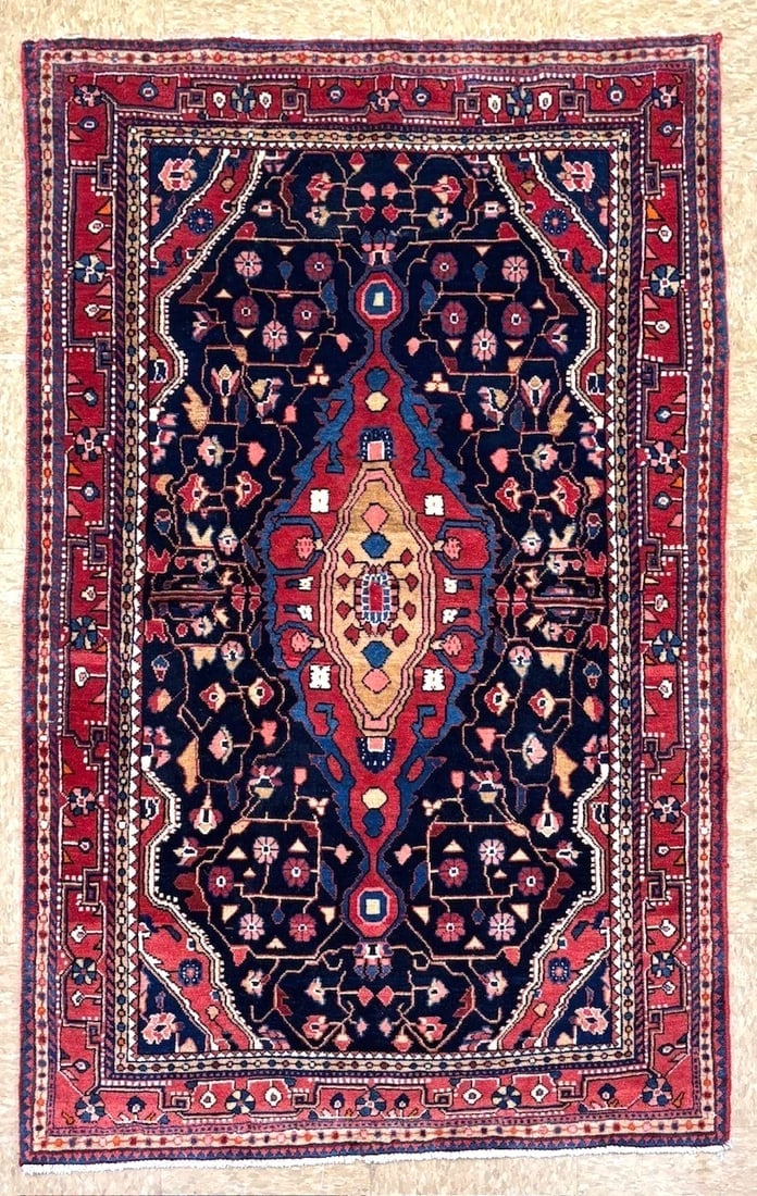 Persian Jozan Hand-Knotted Wool Rug, Navy Geometric Tribal, 3'5" x 5'9": Title:Persian Jozan Hand-Knotted Wool Rug, Navy Geometric Tribal, 3'5" x 5'9" Description:• Rug Number: K2603-2 • Country of Origin: Iran • Style, Design: Persian Jozan, Geometric, T