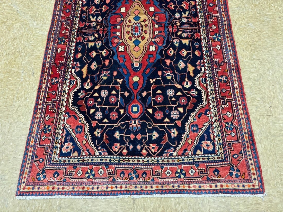 Persian Jozan Hand-Knotted Wool Rug, Navy Geometric Tribal, 3'5" x 5'9" - 4