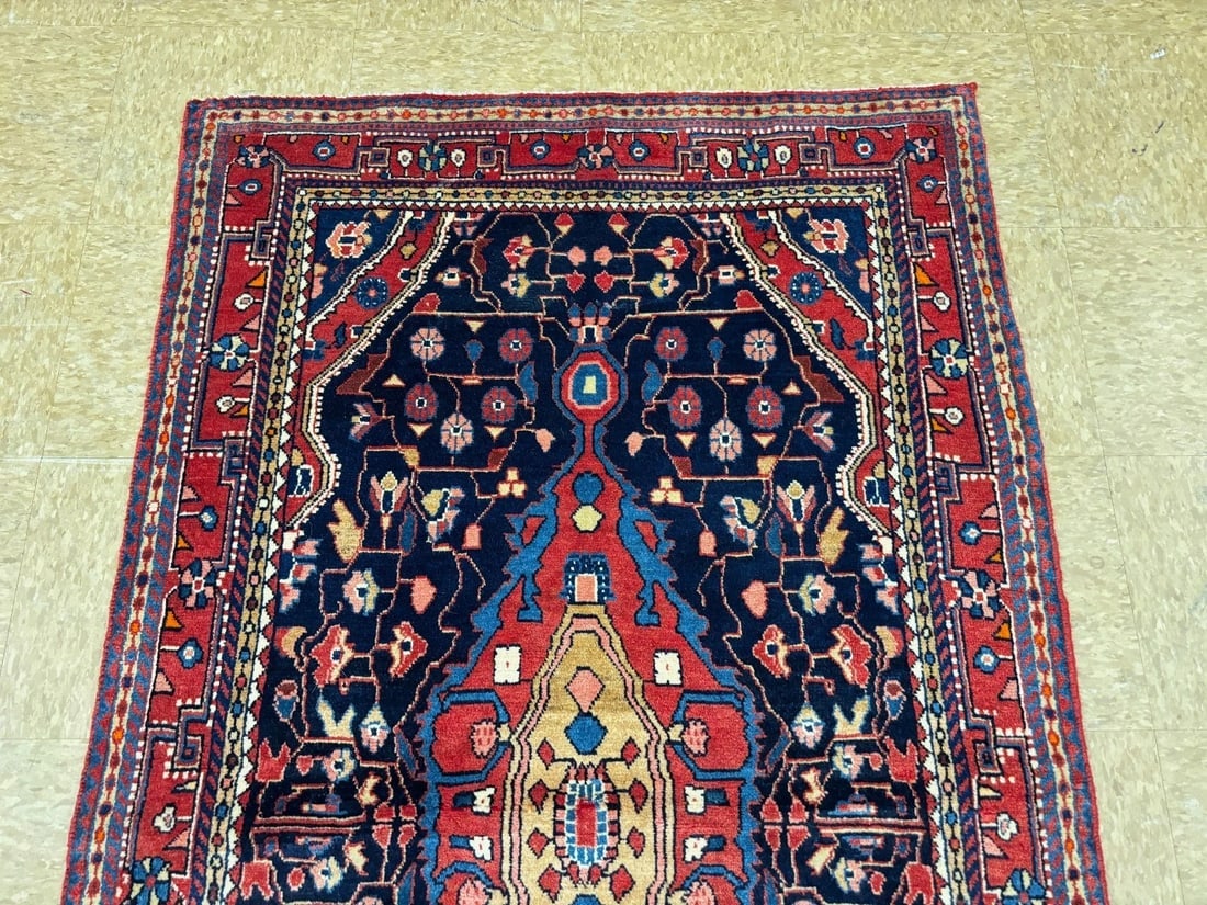 Persian Jozan Hand-Knotted Wool Rug, Navy Geometric Tribal, 3'5" x 5'9" - 6