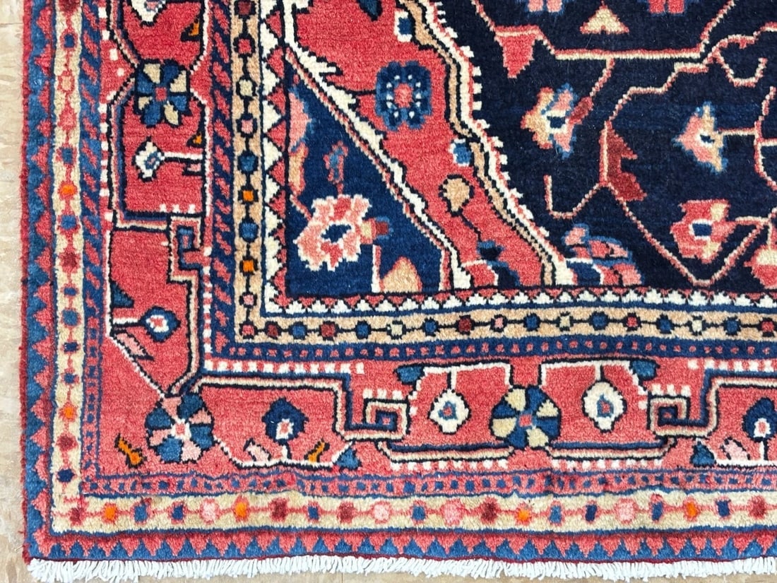 Persian Jozan Hand-Knotted Wool Rug, Navy Geometric Tribal, 3'5" x 5'9" - 7