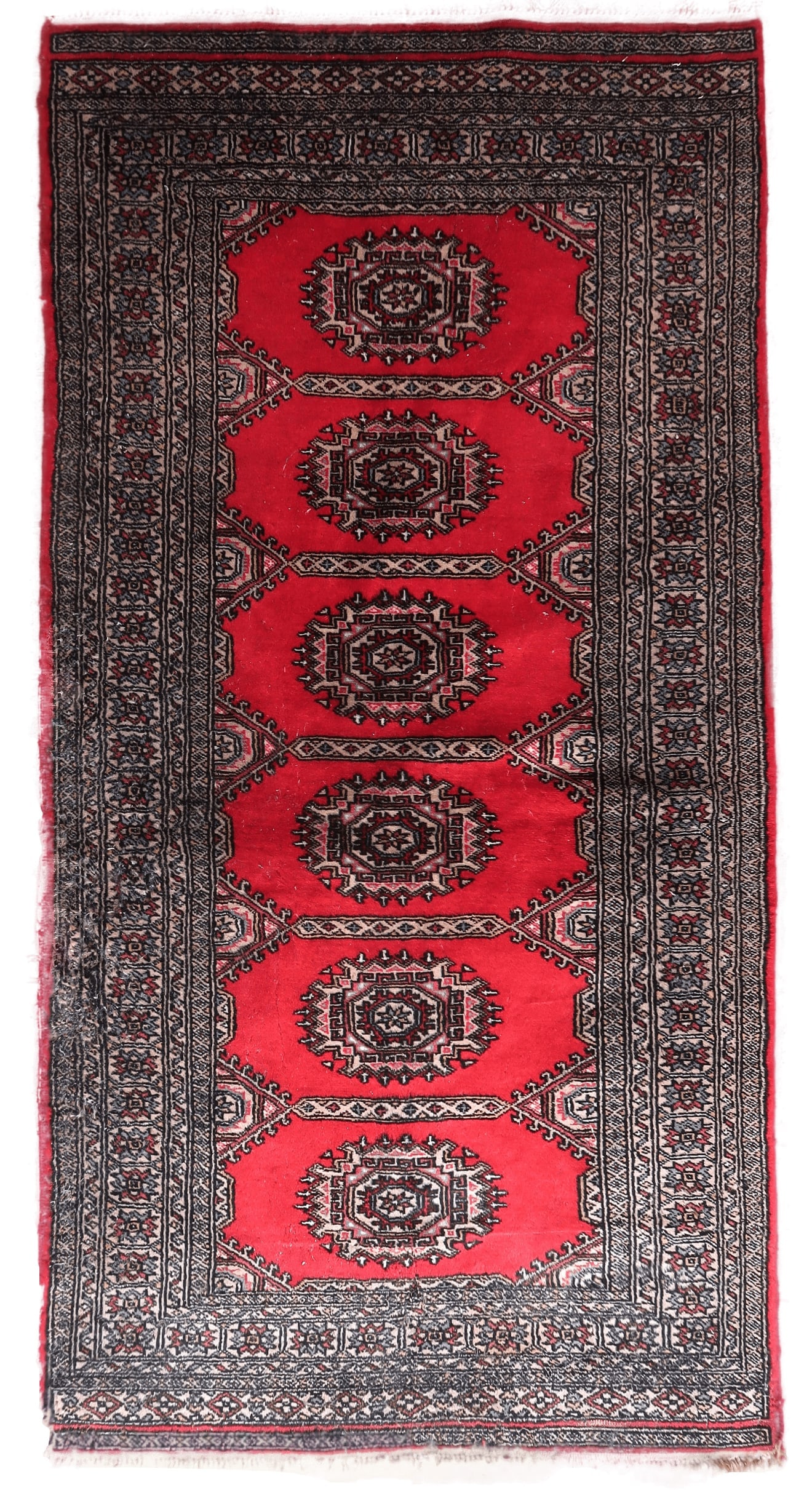 Handmade Vintage Uzbek Bukhara Rug 3' x 6.1' (92cm x 186cm), 1960s: Title:Handmade Vintage Uzbek Bukhara Rug 3' x 6.1' (92cm x 186cm), 1960s Origin:UzbekistanDimension:3' x 6.1' (92cm x 186cm)Materials:woolYear:1960sDescription:Elevate your living space with our