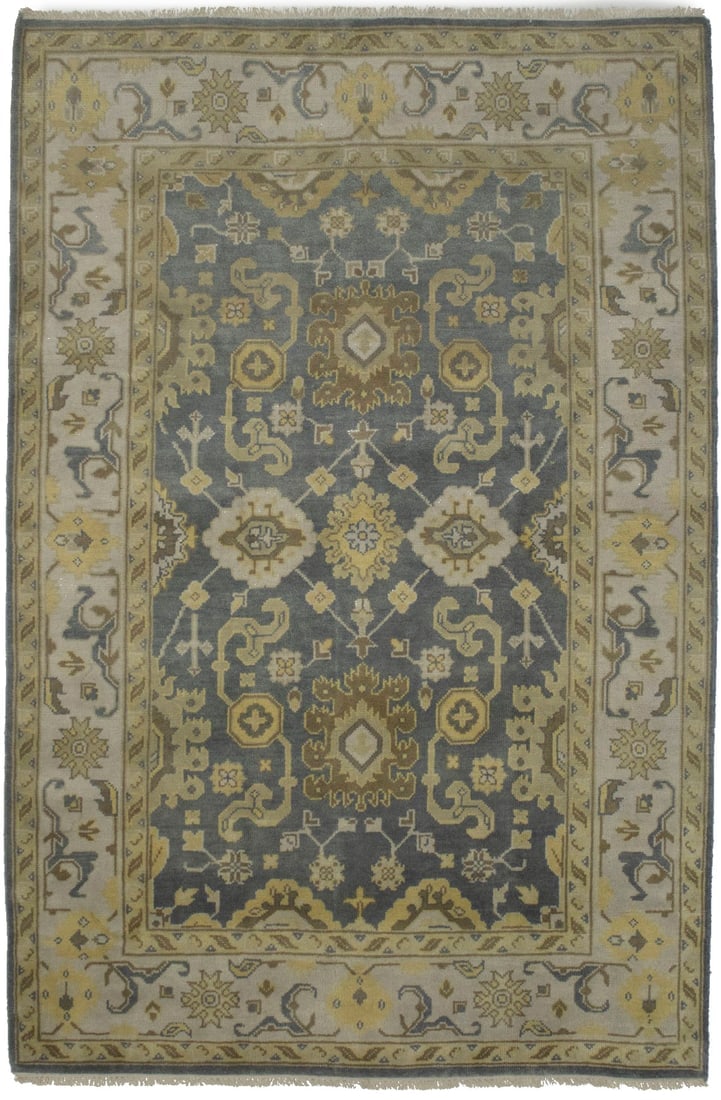 Slate Gray Floral 6X9 Oushak Chobi Oriental Rug: Title: Slate Gray Floral 6X9 Oushak Chobi Oriental RugDescription:Handmade 6X9 gray oriental rug made with vegetable dyes (fine wool pile and cotton foundation), superior knot count, and alluring