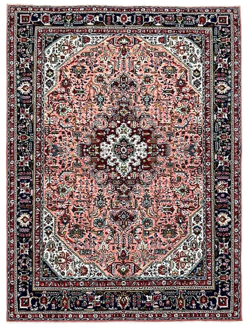 Hand Knotted Persian Tabriz Rose Oriental Area Rug 6'8" x 9'11" - 2