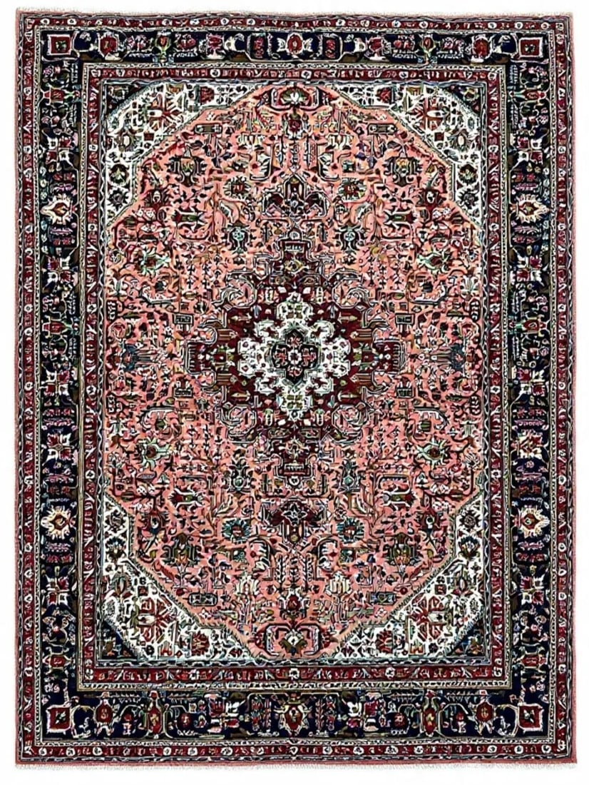 Hand Knotted Persian Tabriz Rose Oriental Area Rug 6'8" x 9'11" - 3