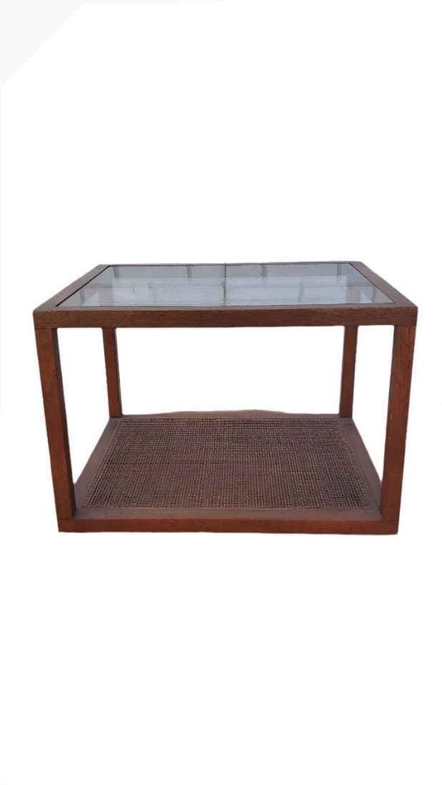 MCM Wicker Two Tier Side Table by John Widdicomb - 2