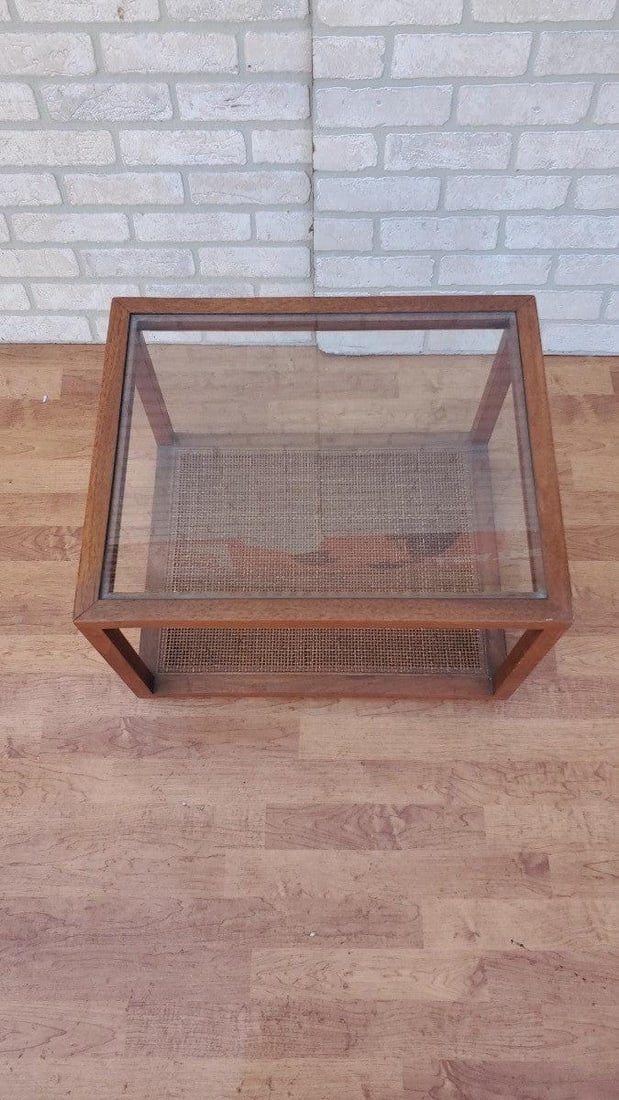 MCM Wicker Two Tier Side Table by John Widdicomb - 3