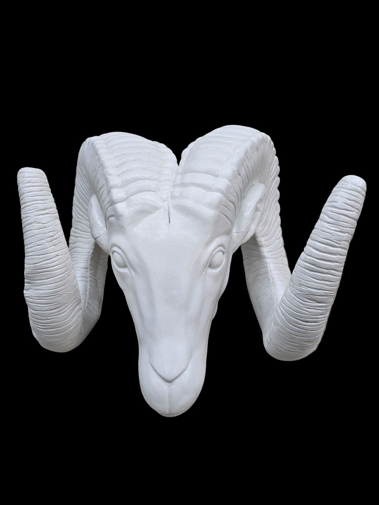 Vintage White Rams Head Statue - 10