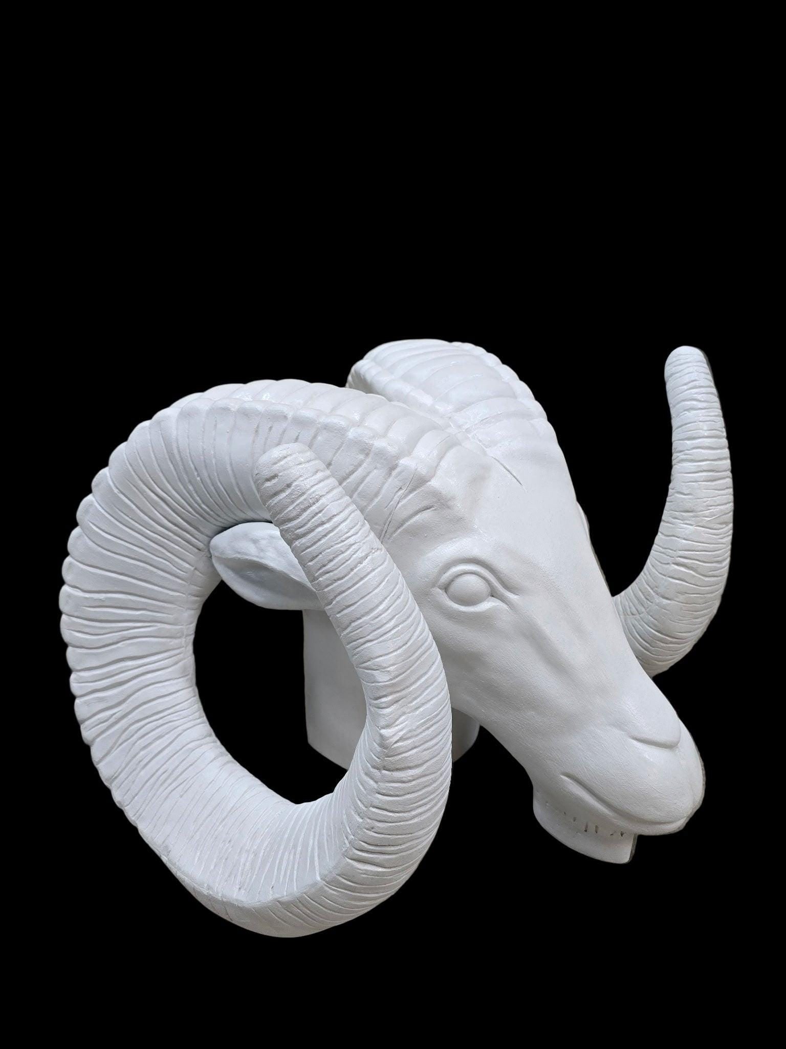 Vintage White Rams Head Statue - 12