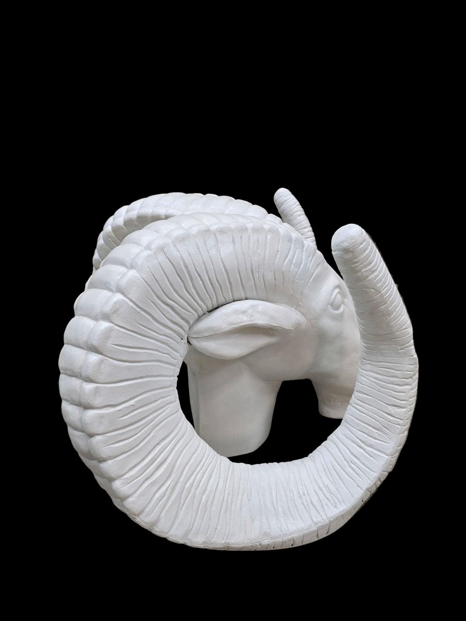 Vintage White Rams Head Statue - 7