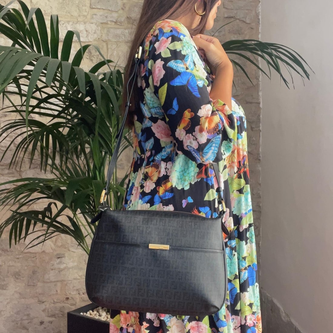 FENDI Black Zucchino Coated Canvas Shoulder Bag - 15