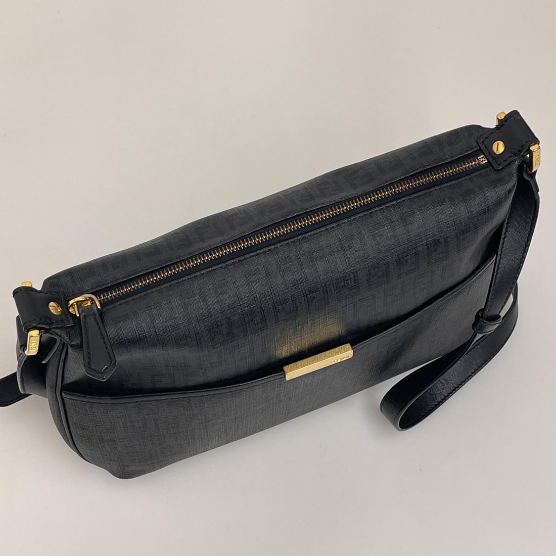 FENDI Black Zucchino Coated Canvas Shoulder Bag - 5