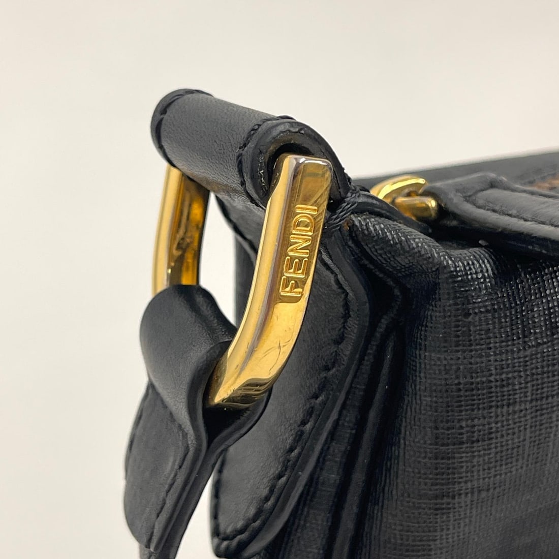 FENDI Black Zucchino Coated Canvas Shoulder Bag - 6
