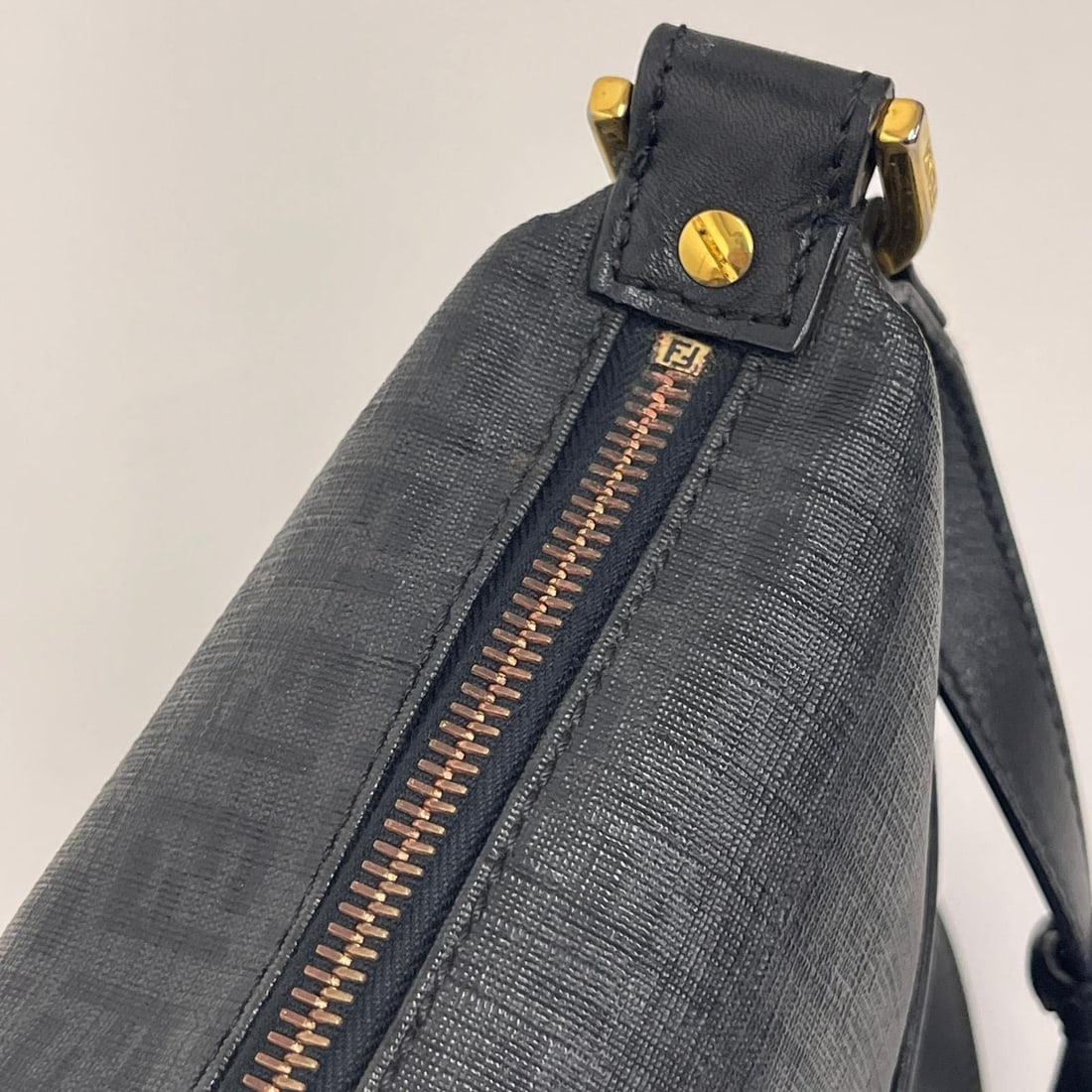 FENDI Black Zucchino Coated Canvas Shoulder Bag - 7