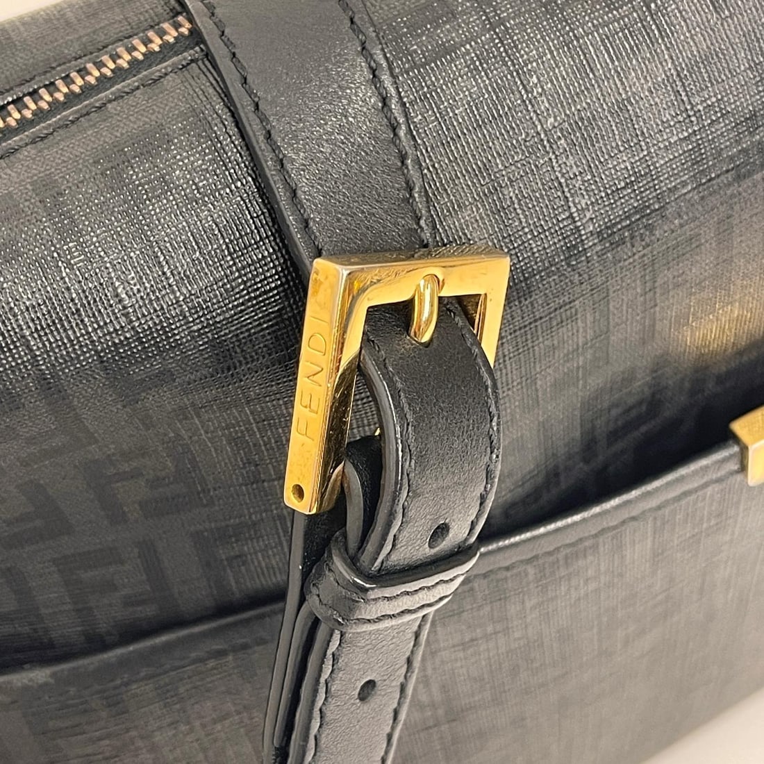 FENDI Black Zucchino Coated Canvas Shoulder Bag - 8