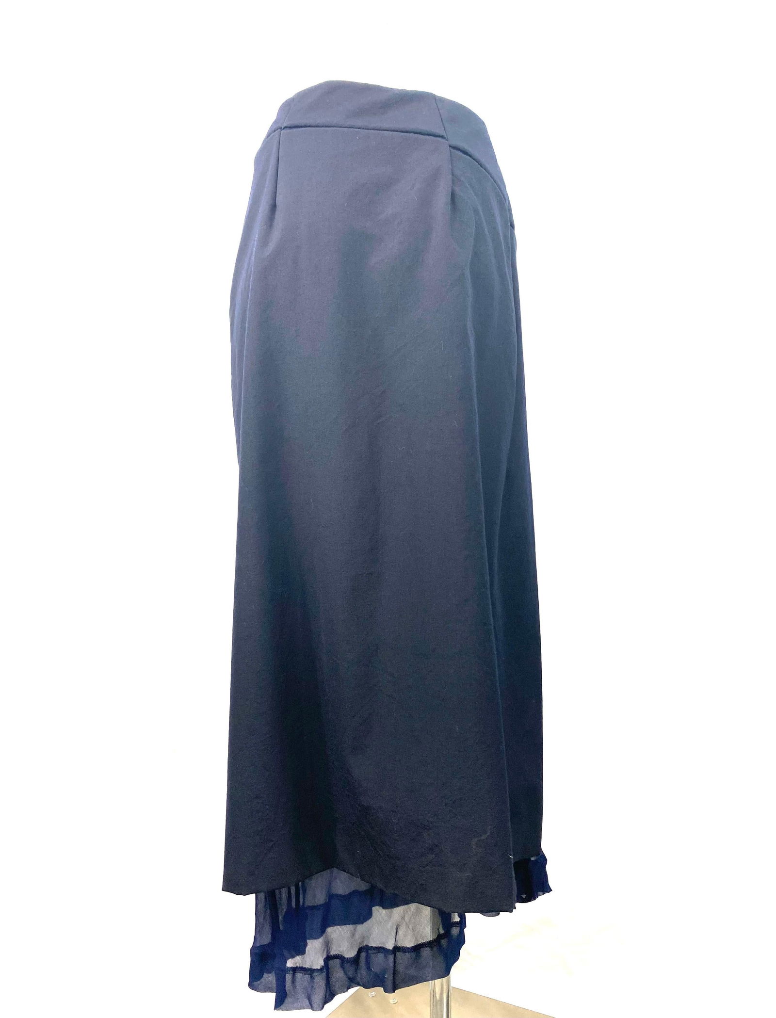Comme des Garcons Navy Wool Maxi Skirt, Size Medium - 17