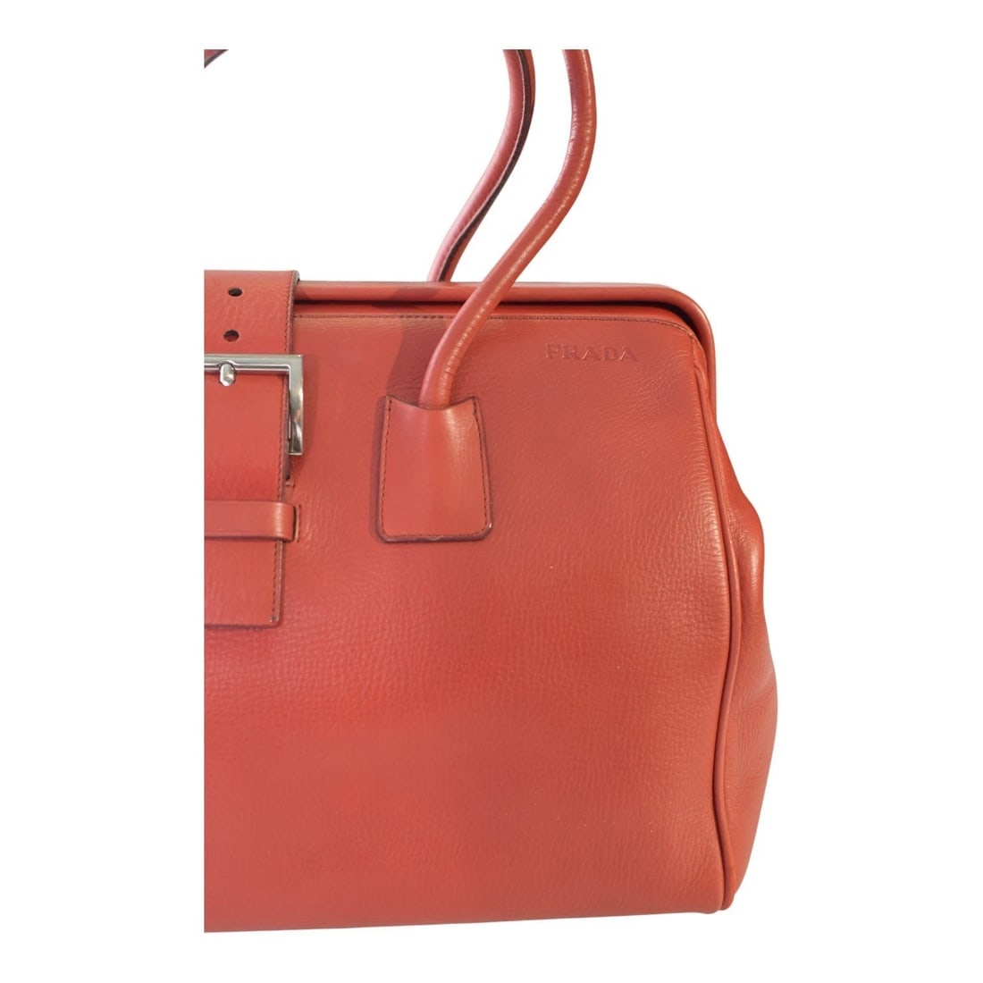 Prada Vintage Red Leather Doctor Bag Satchel frame top, double handle Handbag - 12