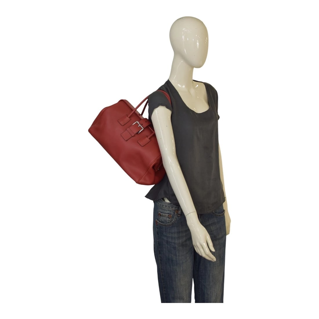 Prada Vintage Red Leather Doctor Bag Satchel frame top, double handle Handbag - 15